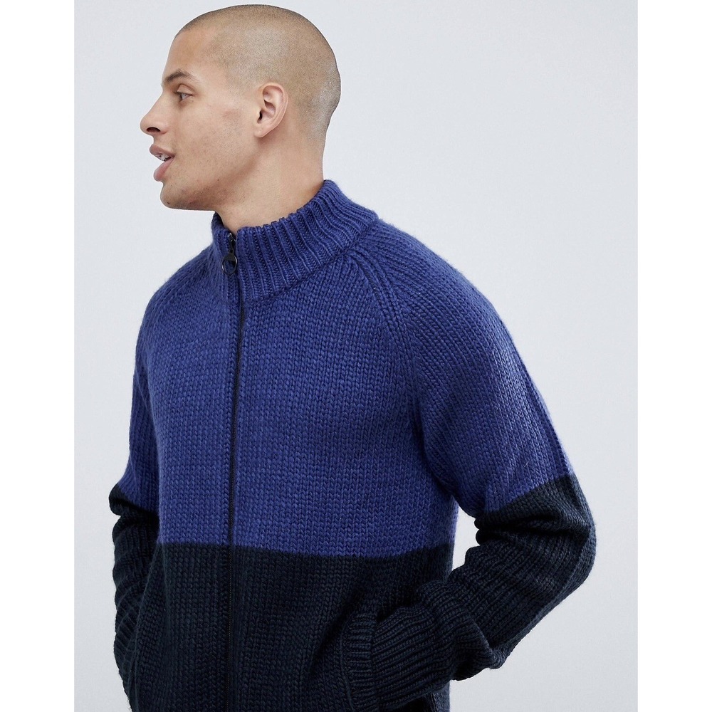 Armani Exchange Mens Colorblock Zip Up Knit Sweater Blue Black Size XS‎